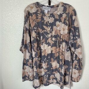 Gabriella T. Linen Blend Floral Top/Sweater —1X